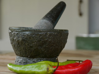Stone Mortar and Pestle  with Chilli