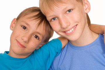 two brothers  on a white