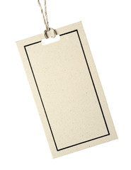 Blank tag tied with string. Price tag, gift tag, sale tag