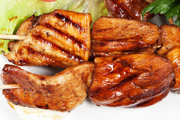 barbecue with sauce and vegetables