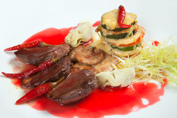 barbecue with sauce and vegetables