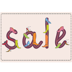 Sale sign made of shoes on the card