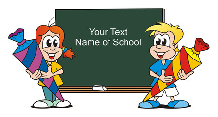 Boy and Girl starting School / Board free Text