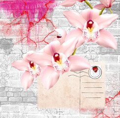 Romantico biglietto d'invito con orchidee e spazio per il testo