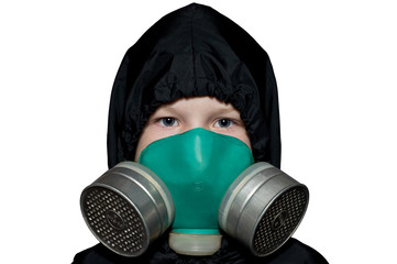 The child in the chemical protection suit