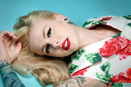 Pinup Girl Lying on Floor