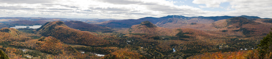 Panoramic view of mountains during Fall with colorful trees