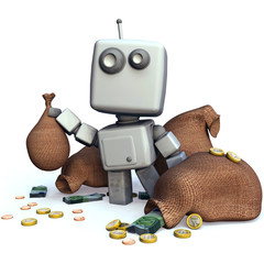 Gray Robot with money bags