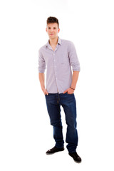 young man full body in a white background