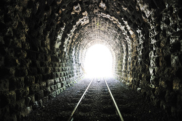 tunnel end light - obrazy, fototapety, plakaty