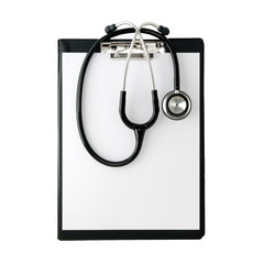 blank clipboard with modern stethoscope