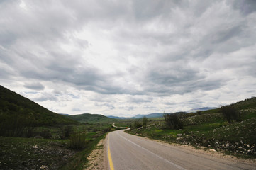 countryroad adventure with beautiful sunset