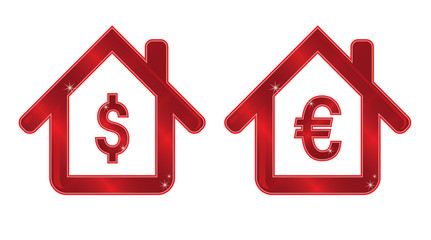 Real estate shiny house with dollar and euro currency