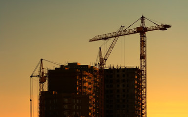 Construction site at sunset