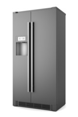 single modern black refrigerator isolated on white background