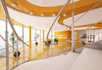 Modern Interior Ansicht von der Treppe 3d render