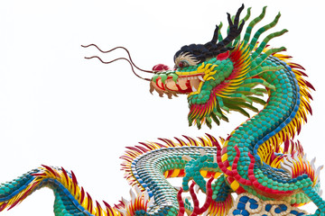 Statue of dragon over white background