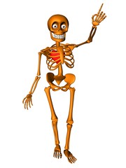 Cute human body skeleton with red heart