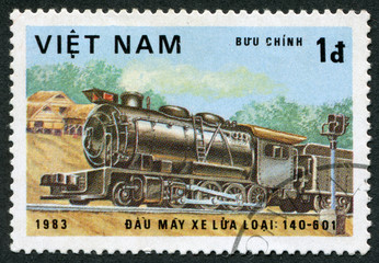 Postage stamp Vietnam 1983: Steam locomotive, Class 140-601