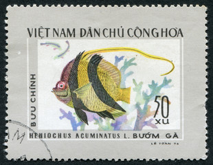Postage stamp Vietnam 1976: Fish Heniochus Acuminatus L.