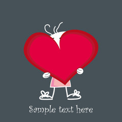 Cute little baby holding a red heart - Valentine illustration