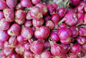 fresh red onions in market