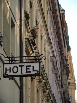 Hotel sign in Prague