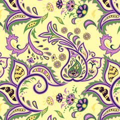 Colorful light yellow seamless with eastern patterns.