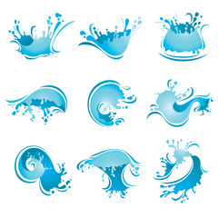 Naklejka premium Splashing Waves and Water, vector
