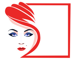 Stilisiertes Gesicht mit Rahmen (rot-wei&szlig;)