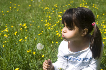 Girl blowing a dandelion