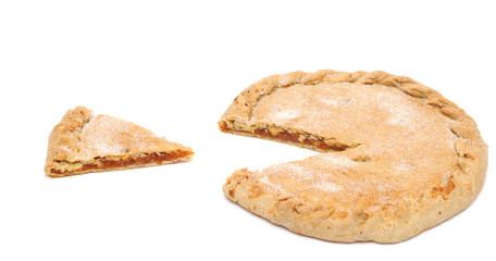 sweet apricots pie isolated against white background