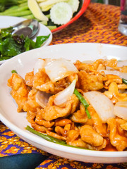 Thai food,stir fired chicken with cashew nuts