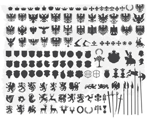 Silhouettes of heraldic design elements