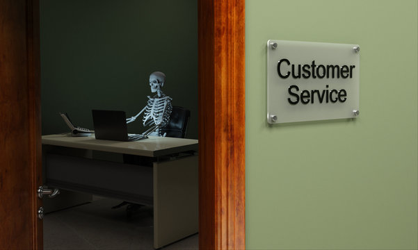 Dead customer service concept with skeleton