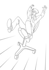 Man riding in office chair