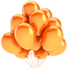 Orange balloons party decoration. Sunny holiday concept