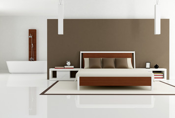 Fototapeta na wymiar brązowy sypialnia z wanną mody