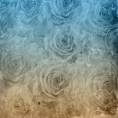 Textured grunge background with  roses and space for text