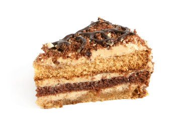 Slice of cream cake with chocolate