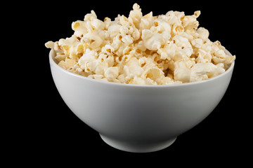 Popcorn in a white bowl