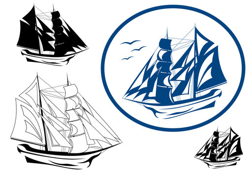 brigantine in full sail vector emblem