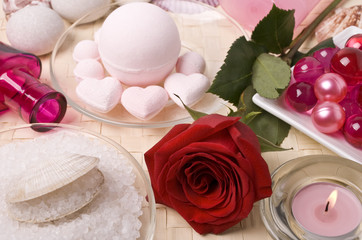 Bath accessories and rose