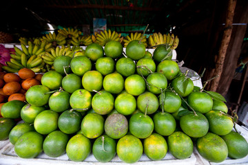 Colorful Pile of Limes in Cambodian Market
