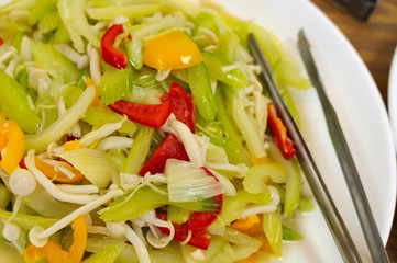 Green vegetables with golden mushroom