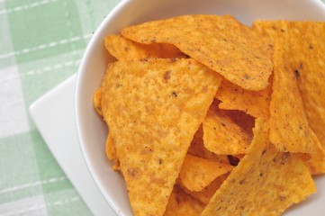 Freshly served tortilla chips