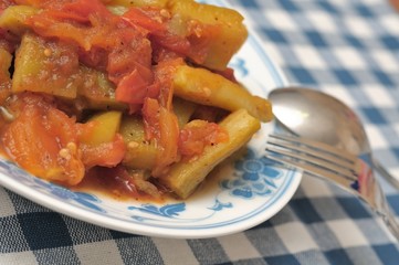 Closeup of bitter gourd dish