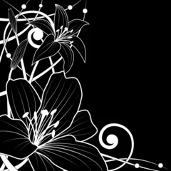 Cercles muraux Fleurs noir et blanc fond de lys