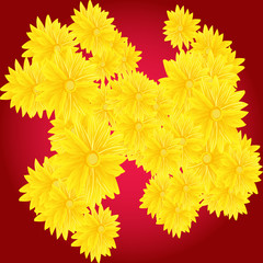 Yellow flowers on red background