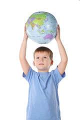 five years' boy has control over a ball-globe